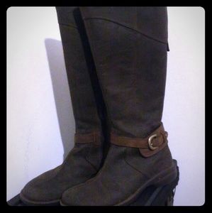 Merrell tall brown boots with buckle accent